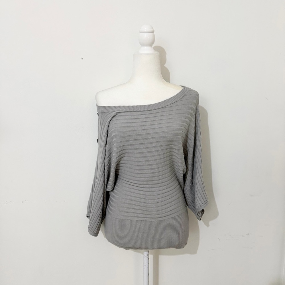 y2k new york & company gray slouchy balloon sleeve sweater